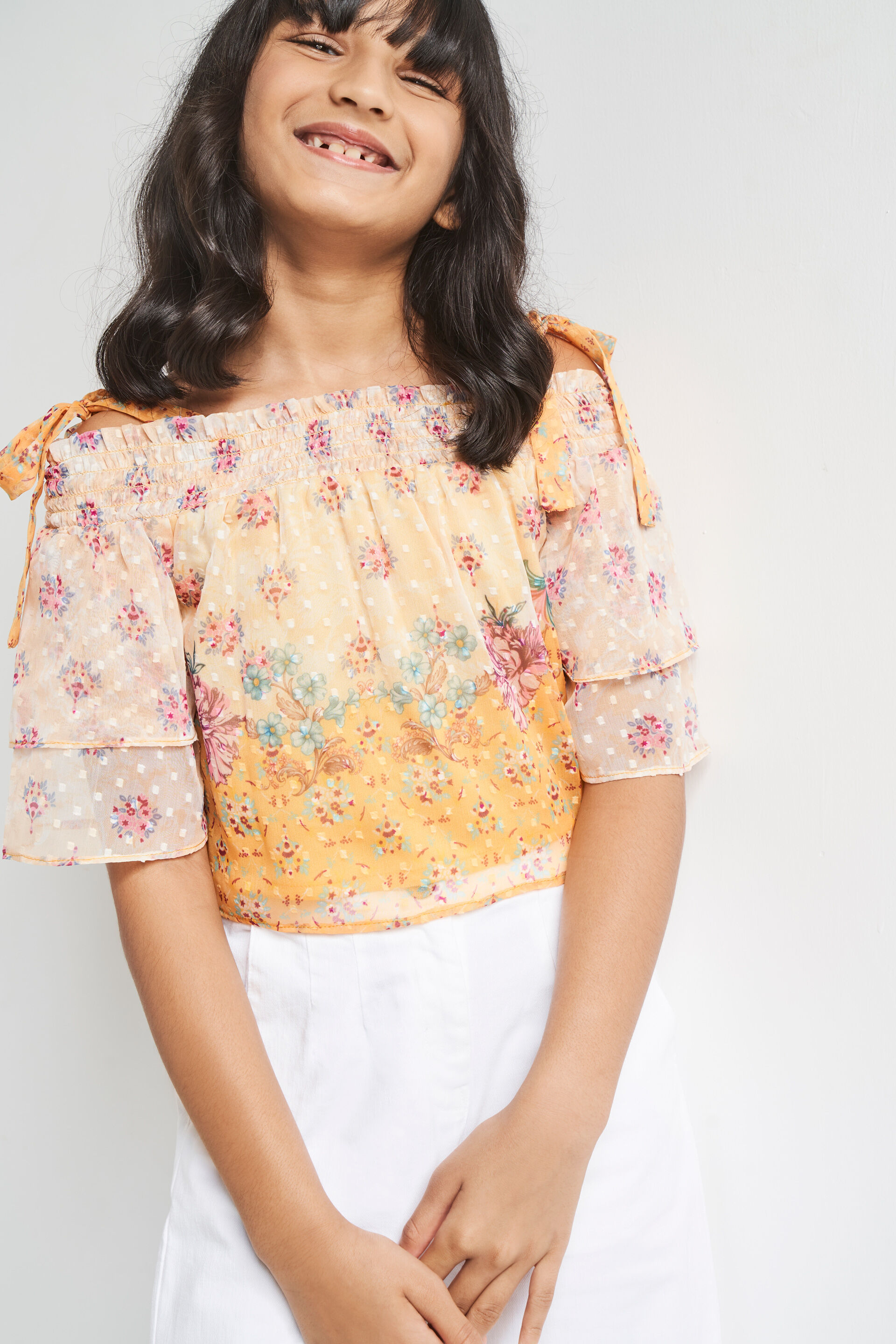 Mustard Floral Straight Top, Mustard, image 3